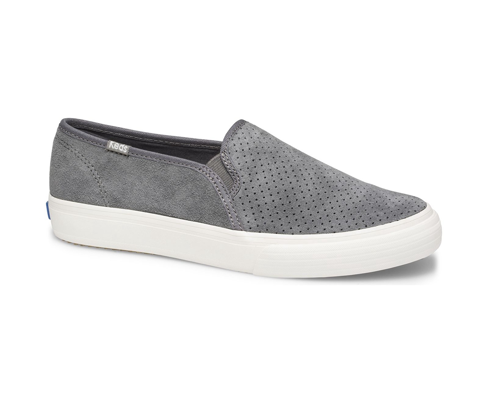 Slip On Γυναικεια - Keds Double Decker Perf Suede - Γκρι - PNHQS1907